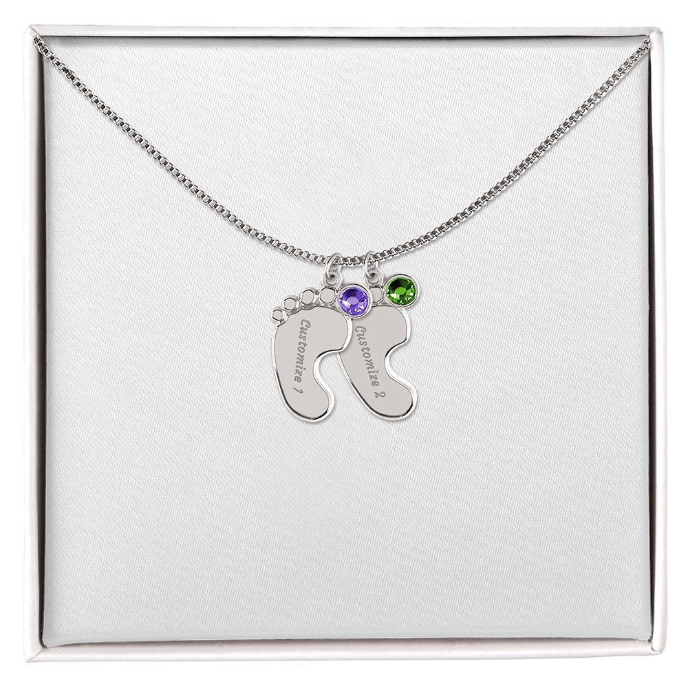 Baby Feet Necklace with Birthstone
