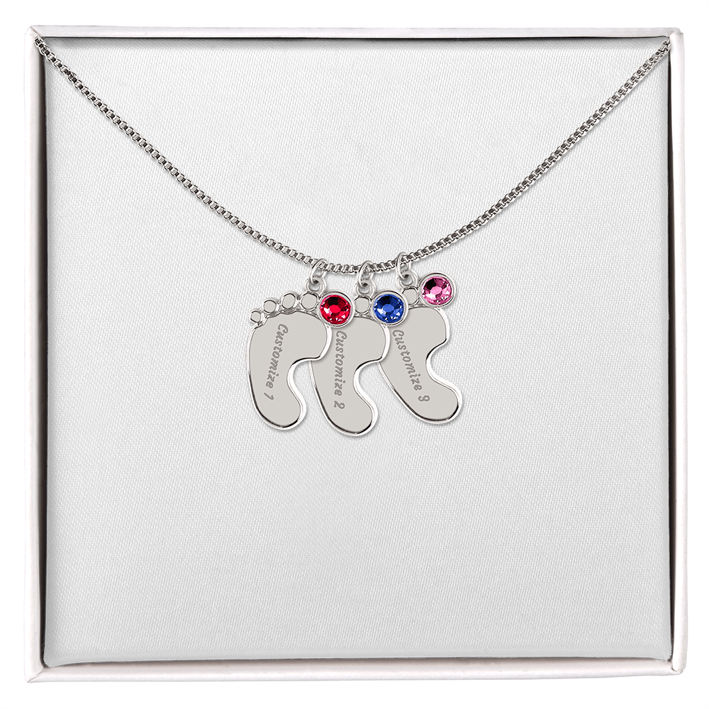 Baby Feet Necklace with Birthstone