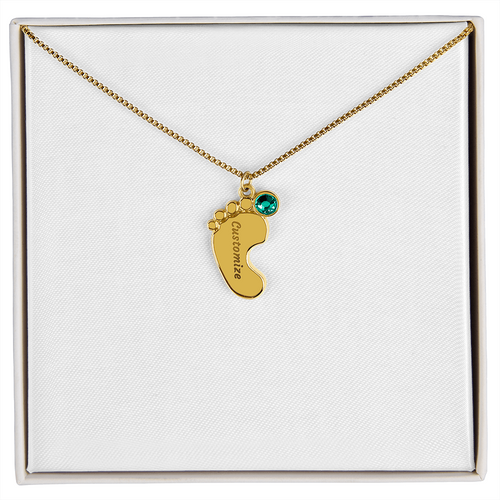 Baby Feet Necklace with Birthstone