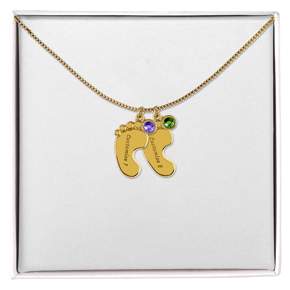 Baby Feet Necklace with Birthstone