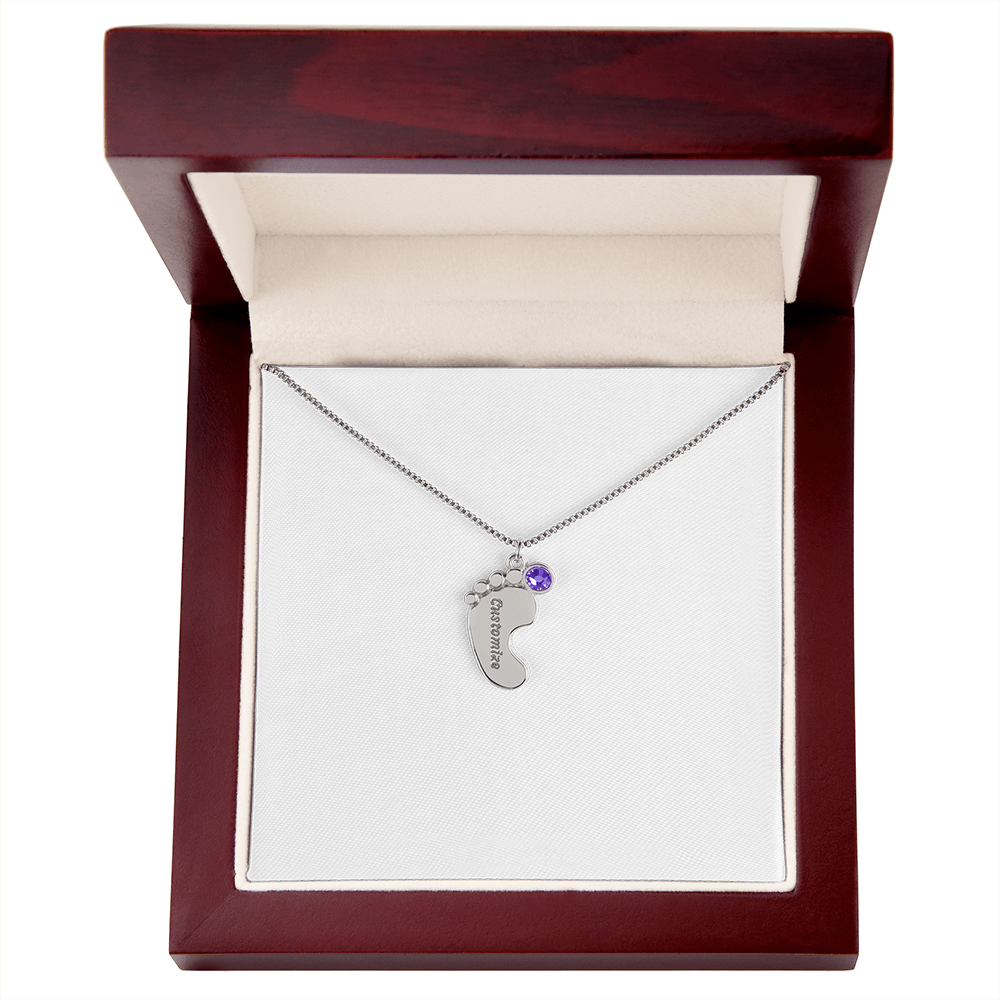 Baby Feet Necklace with Birthstone