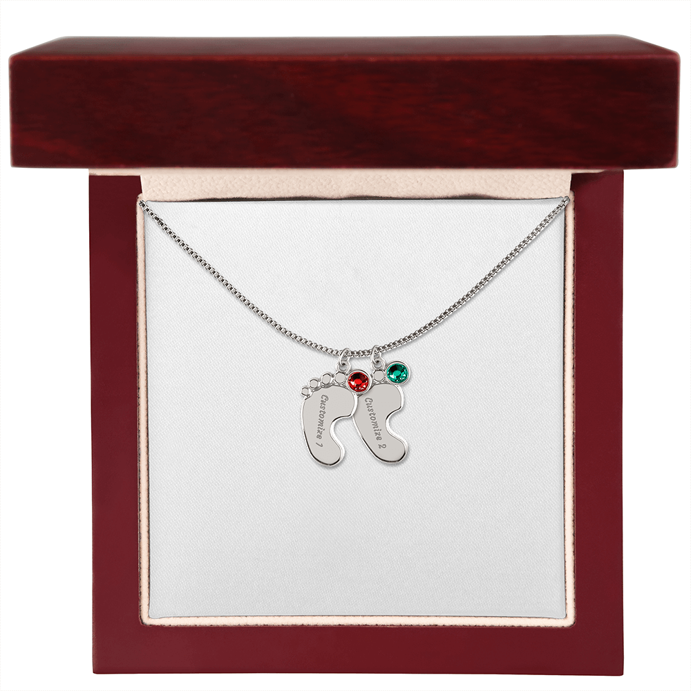 Baby Feet Necklace with Birthstone
