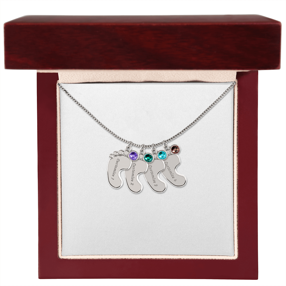 Baby Feet Necklace with Birthstone