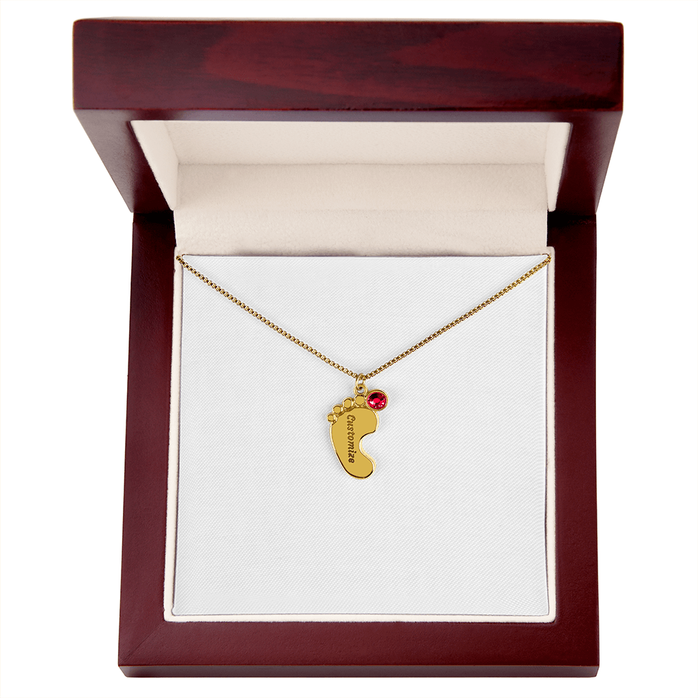 Baby Feet Necklace with Birthstone