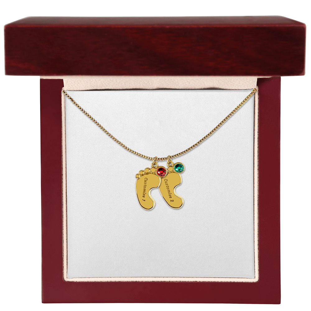 Baby Feet Necklace with Birthstone