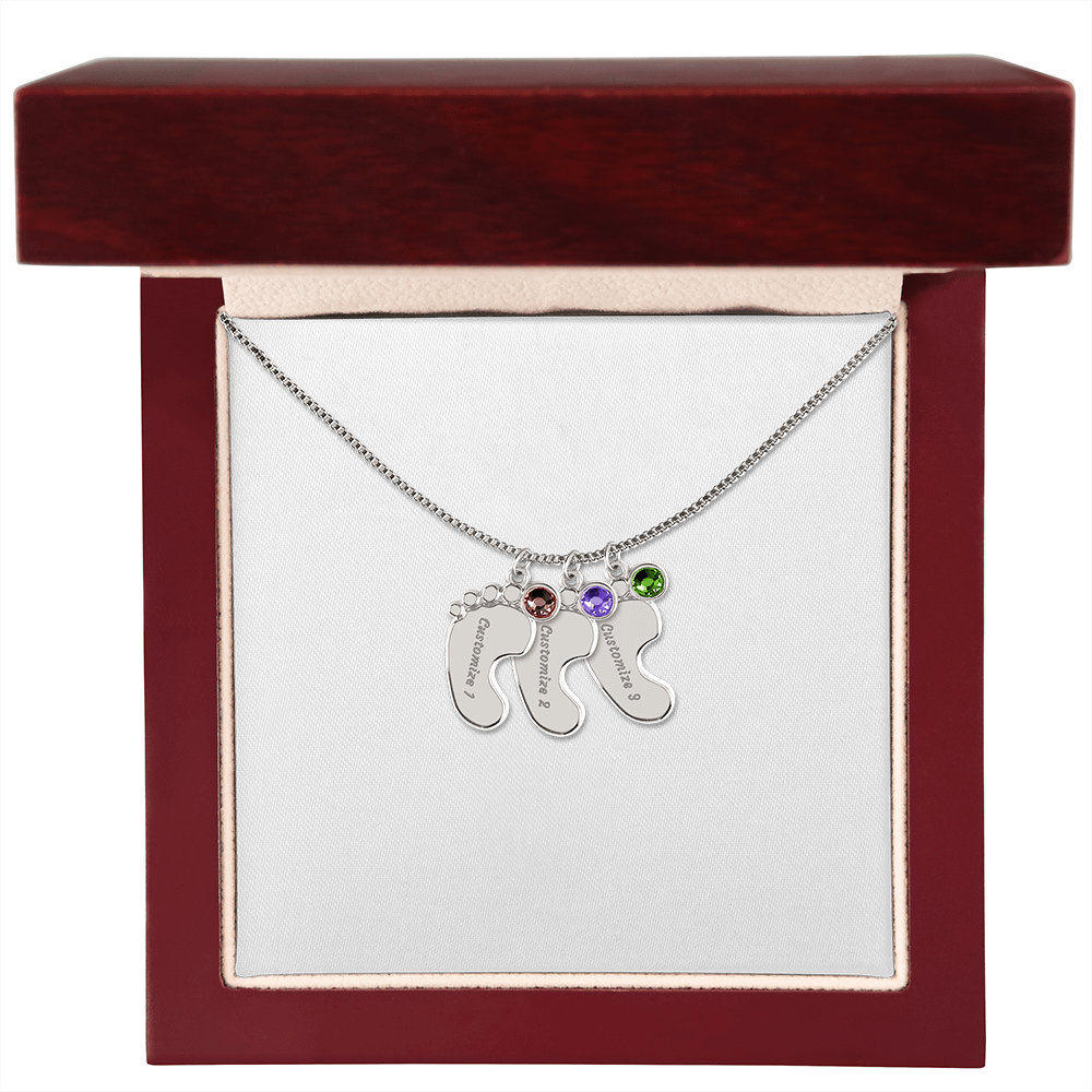 Baby Feet Necklace with Birthstone