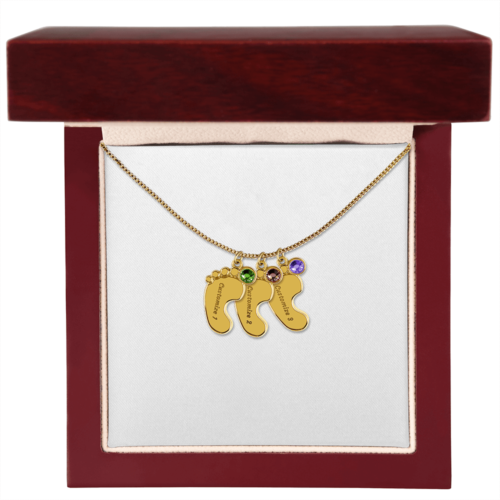 Baby Feet Necklace with Birthstone